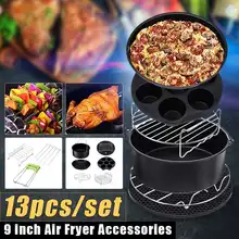 13pcs Air Fryer Accessories 9 Inch Fit for Airfryer 5.2-6.8QT Baking Basket Pizza Plate Grill Pot Kitchen Cooking Tool for Party