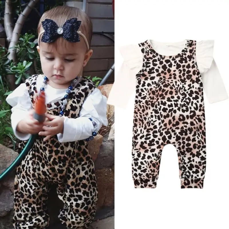 Новинка одежда для маленьких девочек леопардовый комбинезон комплект со штанами