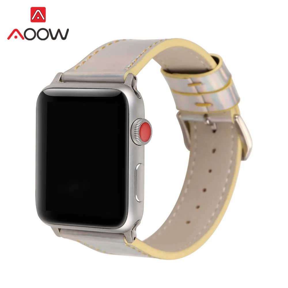 Модный Цветной кожаный ремешок для Apple Watch iwatch 4, 40 мм, 44 мм, 38 мм, 42 мм, лазерный ремешок для мужчин и женщин