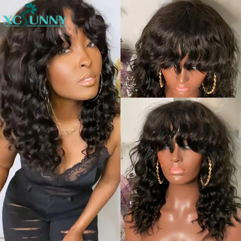 Парик с глубокой волной челкой дешевый парик Круглым Верхом из головы