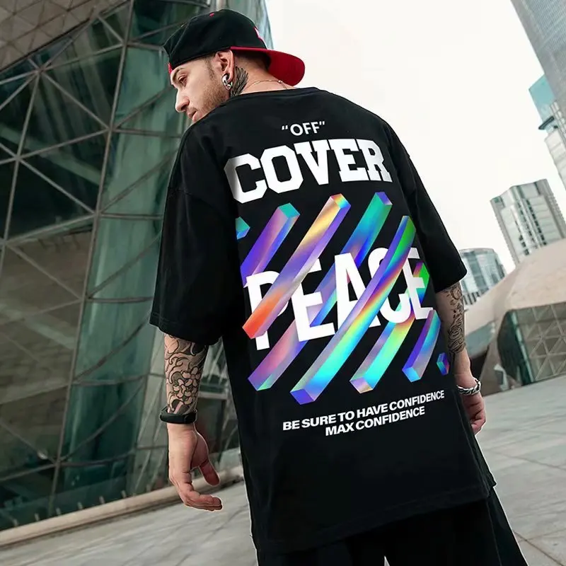 

New men's fashion urban casual short-sleeved summer round neck cotton T-shirt loose print city style
