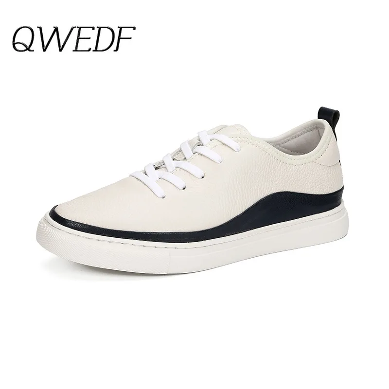 Осенняя Новая повседневная обувь QWEDF мужские кожаные туфли на плоской подошве