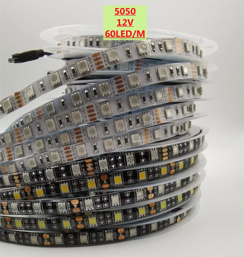 

5M 5050 LED Strip Light 60LED/Meter Input 12V Safe Tape DIY White Red Blue Green RGB Flexible Led