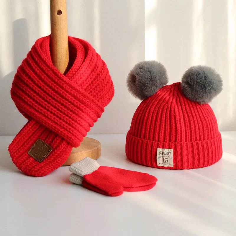 

Children's Hat Scarf Gloves Three-piece Set Autumn and Winter Boys and Girls Warm Knitted Hats Cute Baby Headgear and Neck Wrap