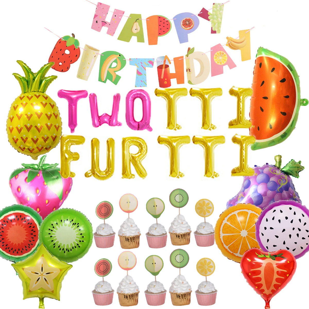 

Summer Fruit 2nd Birthday Party Decorations For Boys Girls TWOTII Birthday With Watermelon Strawberry Foil Balloons Cake Topper