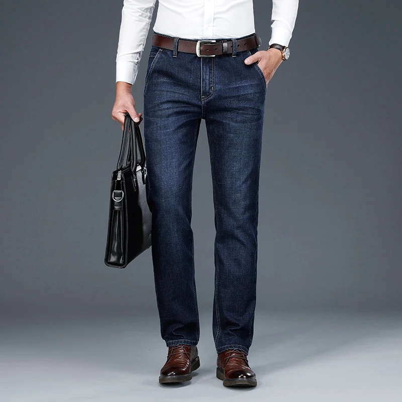 

Jeans Men's Autumn And Winter New Straight Tube Loose Business Casual Men's Thickened Elastic High Waist Trousers