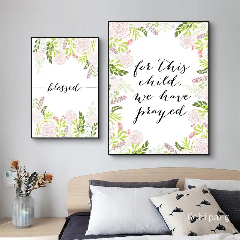 

Bible Verse Inspirational Quote Canvas Painting Flowers Poster Blessed Grateful Wall Art Posters and Prints Home Art Decoration