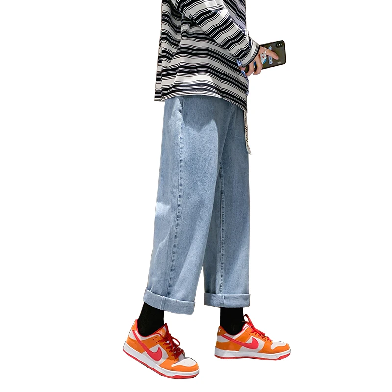 

New summer jeans men's loose straight wide leg pants high quality solid color nine-point pants fashion trend casual harem pants