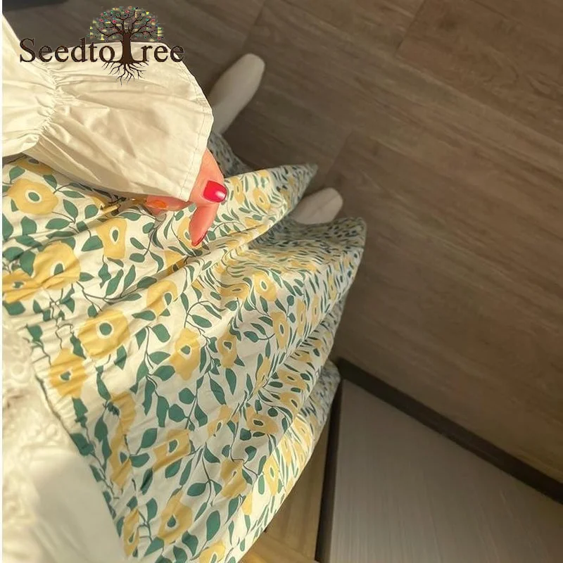 

Summer New Style Women's Korean Fashion Mid-length Skirt Slim Floral A-line Skirt Mid-calf Long Dress