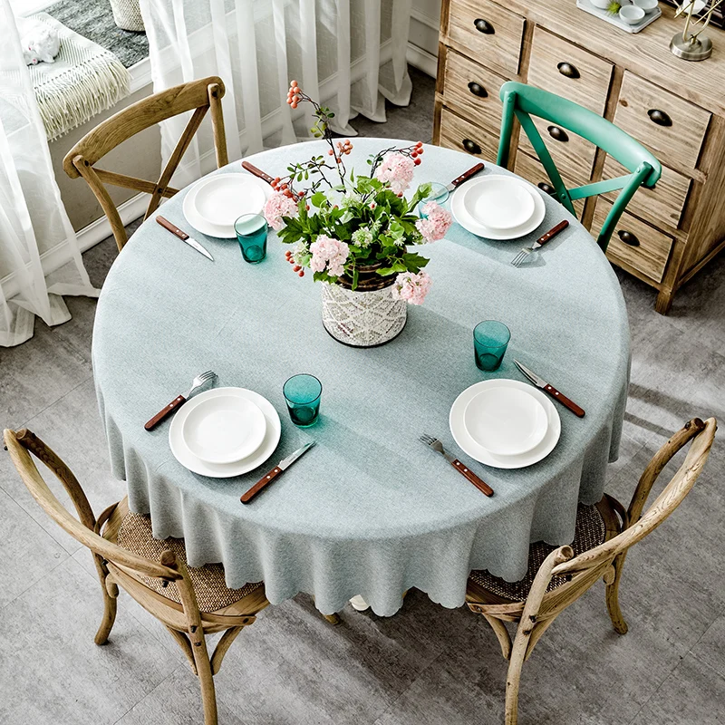 

HZTRXUN Table Cover Round Wedding Party Hotel Table Cloth Cotton Linen Nordic Solid Tablecloths Home Decor Grey Coffee Blue