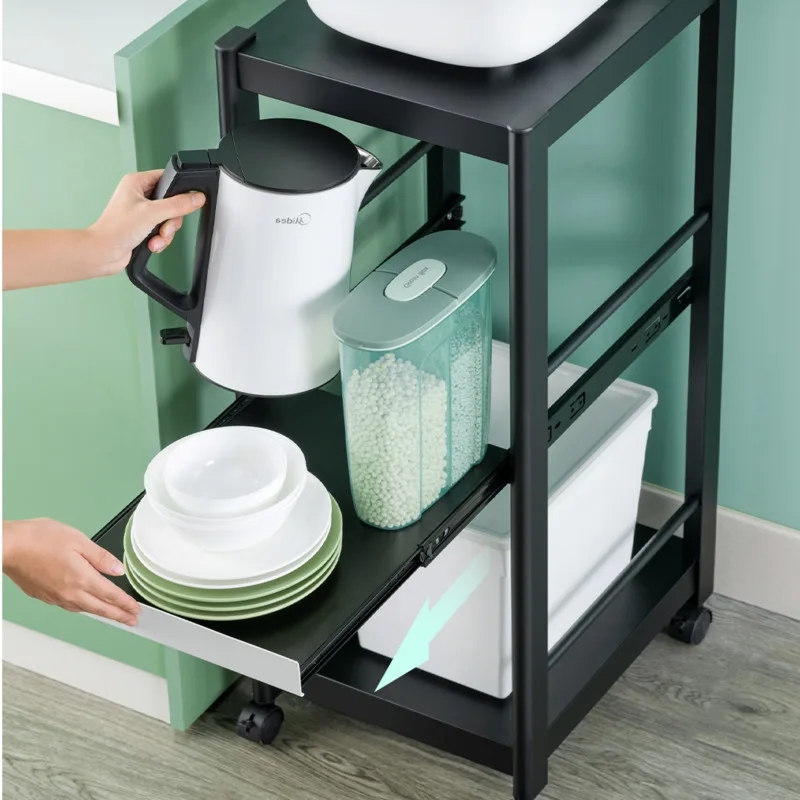 

High load-bearing metal kitchen organizer floor type multi-layer refrigerator narrow gap shelf household portable storage rack