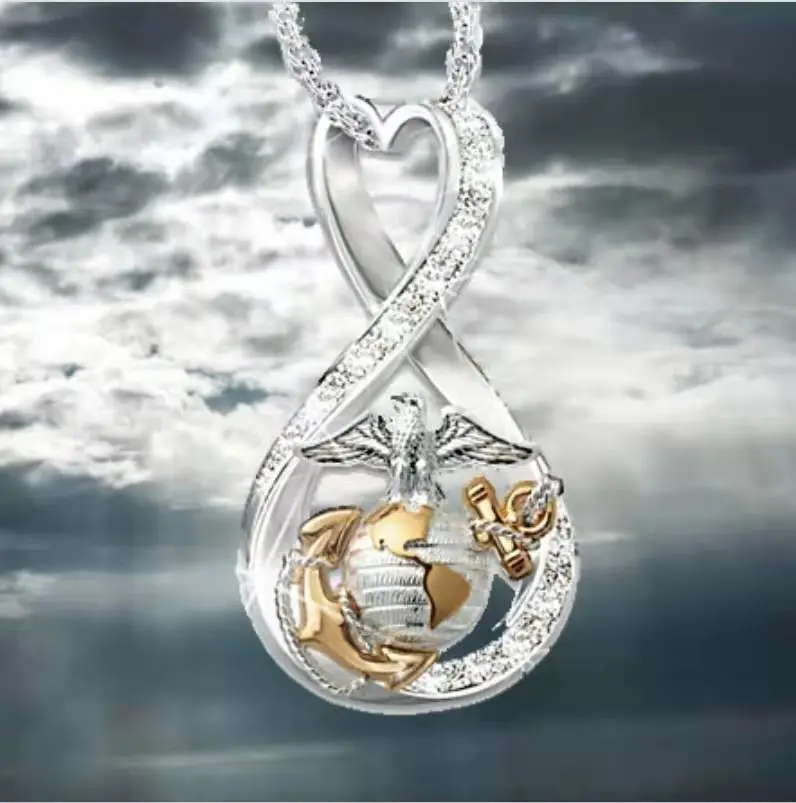 

European and American New Earth Eagle Pendant Eight-character Circle Streamline Eagle Two-color Necklace Birthday Gifts Party