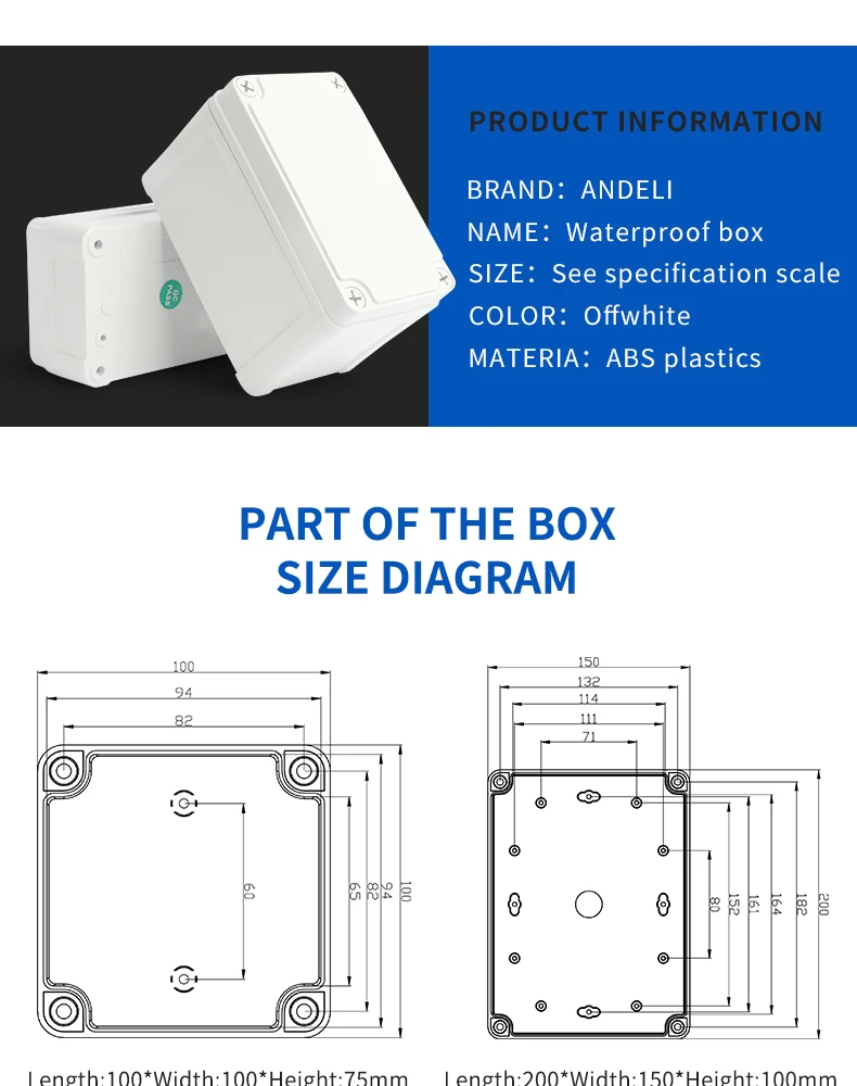 ANDELI ABS пластик IP67 водонепроницаемый распределительная коробка DIY наружная электрическая Соединительная коробка