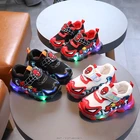 Модный костюм Человек-паук Детская обувь с светильник на воздушной подушке демпфирования Детские светящиеся кроссовки для мальчиков и девочек Led светильник обувь Размеры 21-30