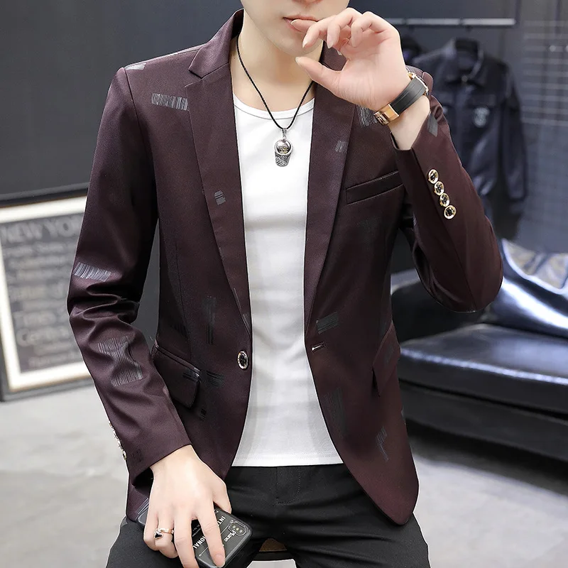 

2020 Autumn Men's Slim-Fit blazer Youth Casual Printed blazer