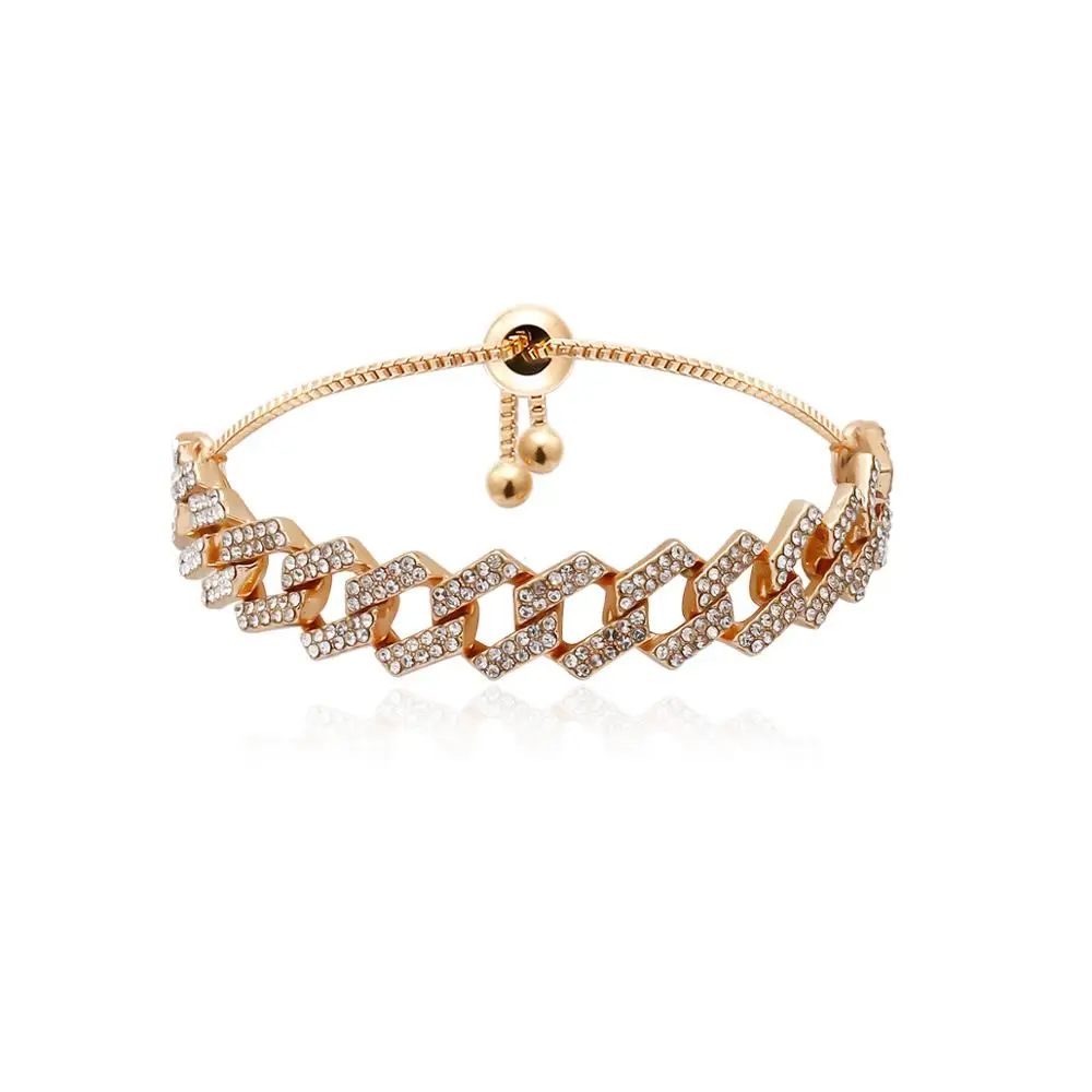 Браслеты цепочки SHIXIN в стиле хип хоп стразы женские браслеты из кубинской цепи