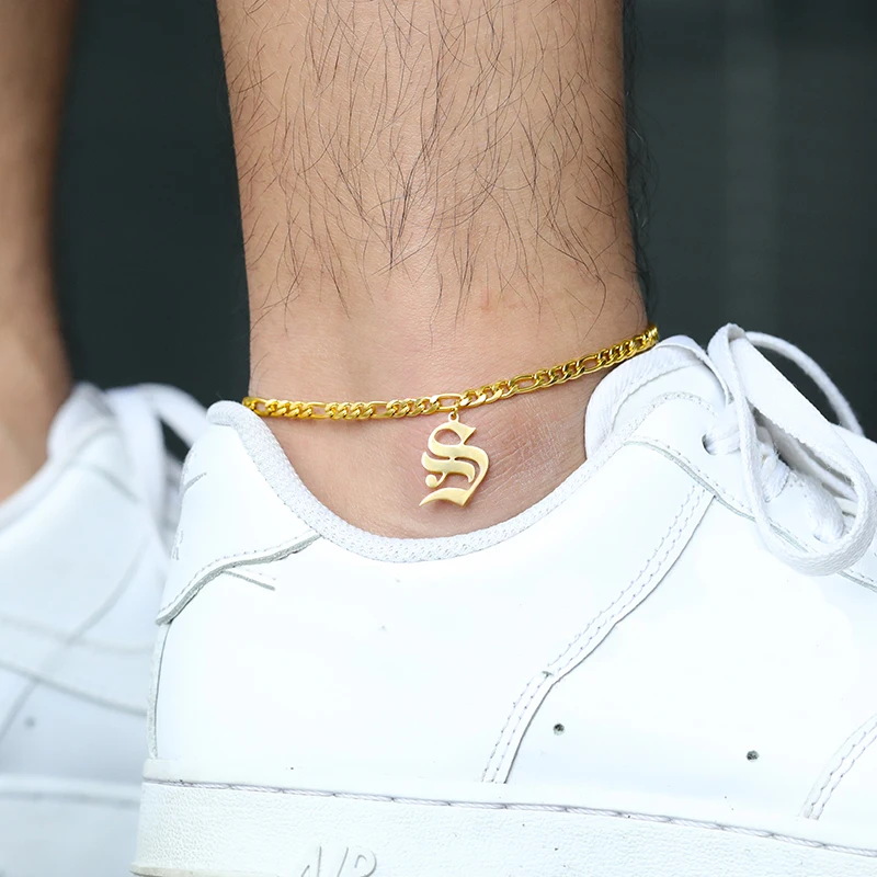 

Old English A-Z Initial Letter Anklet For Women Stainless Steel Anklets Mens Gold Alphabet Chain Foot Jewelry Gift Dropshipping
