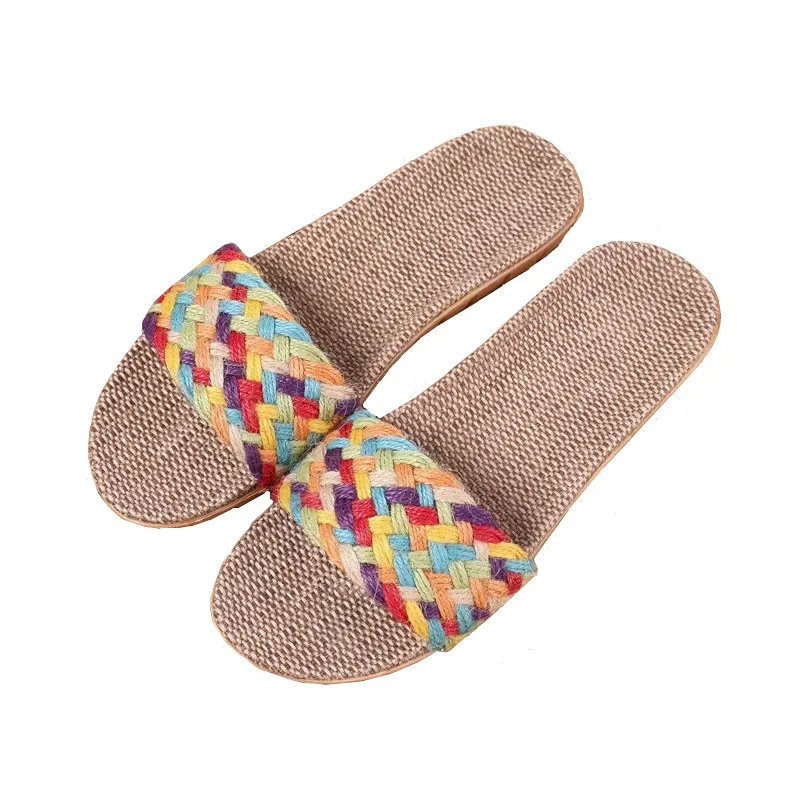 

Women Men Summer Home Slippers Indoor Shoes 2021 New Casual Flax Slides Belt Linen Slippers Ladies Flip Flops Sandals
