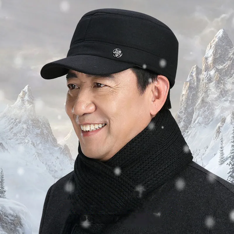 

Men's With Earflaps Design Hat For Autumn Winter Male Windproof Warm Dad Caps Plus Velvet Thickening Adjustable Short Eaves Y34