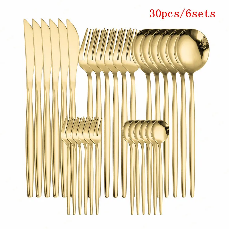 

Tableware 30pcs Rainbow Cutlery Stainless Steel Colorful Cutlery Tableware Set Fork Spoon Knife Set Gift Color Dinnerware Set