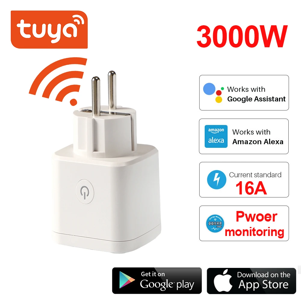 Умная штепсельная вилка Tuya EU 16A Wi Fi розетка для мониторинга мощности Функция