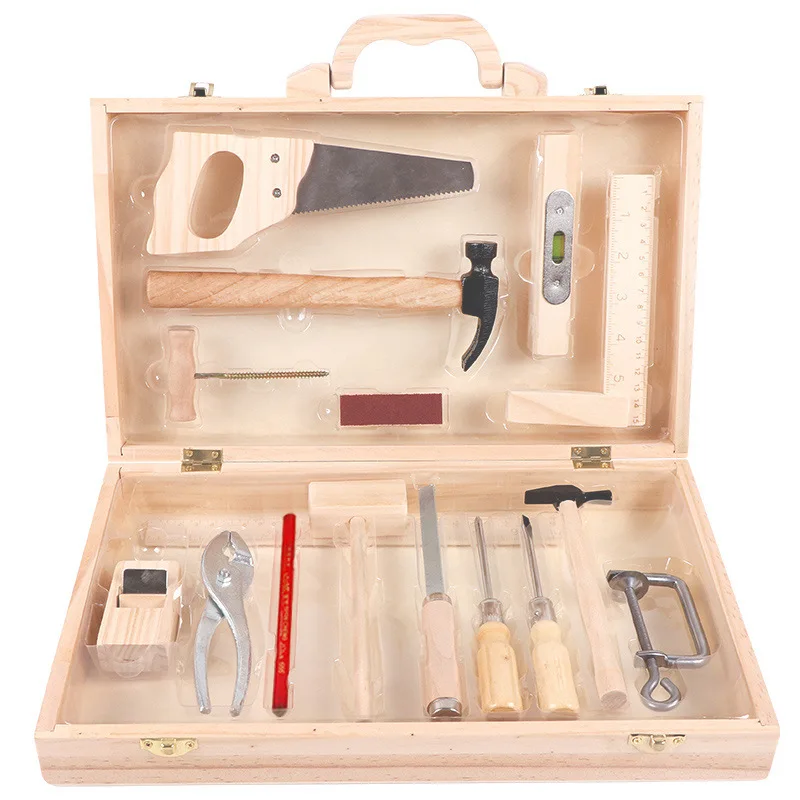 

Woodworking Tools Set Montessori Material Sensory Toys Screw Bolts Tool Box Sets Educational Wooden Toys for Children Juguetes