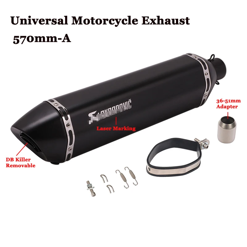 570mm A Akrapovic, 470 мм, 570 мм, универсальный, мотоциклетный, выхлопная, Модифицированная, глушитель, труба с DB killer для sx125 gsr 600 tmax 530 z1000 - Цвет: 570mm A