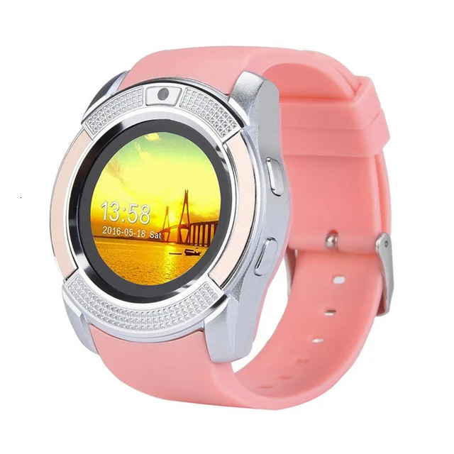 Pink V8 Smartwatch Смарт-часы Bluetooth перчатки для сенсорного экрана часы с камерой/слотом для sim-карты Смарт-часы водонепроницаемые умные спортивные - Цвет: Pink