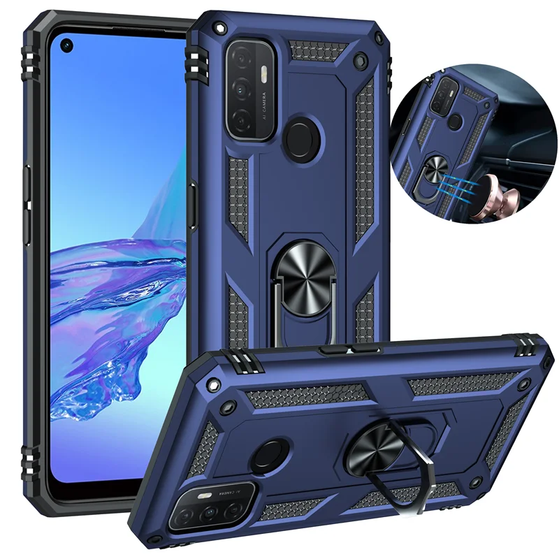 

For OPPO A32 A53 A53S 2020 Case Luxury Armor Magentic Silicone Phone Case for OPPO A15 A15S A35 Car Holder Ring Case