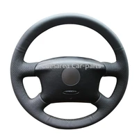 hand stitched black leather car steering wheel cover for skoda octavia 1999 2001