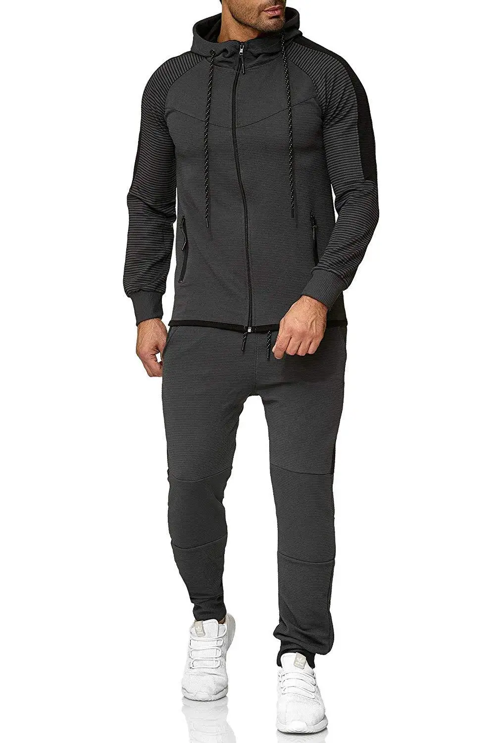 dark grey CYSINCOS спортивный костюм с капюшоном, мужские комплекты для бега Homme из двух частей, белые мужские спортивные костюмы с капюшоном, спортивные костюмы, осенние спортивные костюмы - Цвет: dark grey