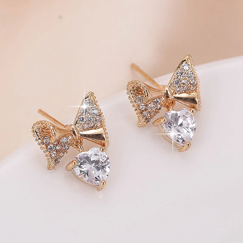 

DE140 Fashion Refined Grace Noble 4A Zircon Bow Stud Earrings Girlfriend Gift Party Banquet Woman Jewelry Earrings 2021