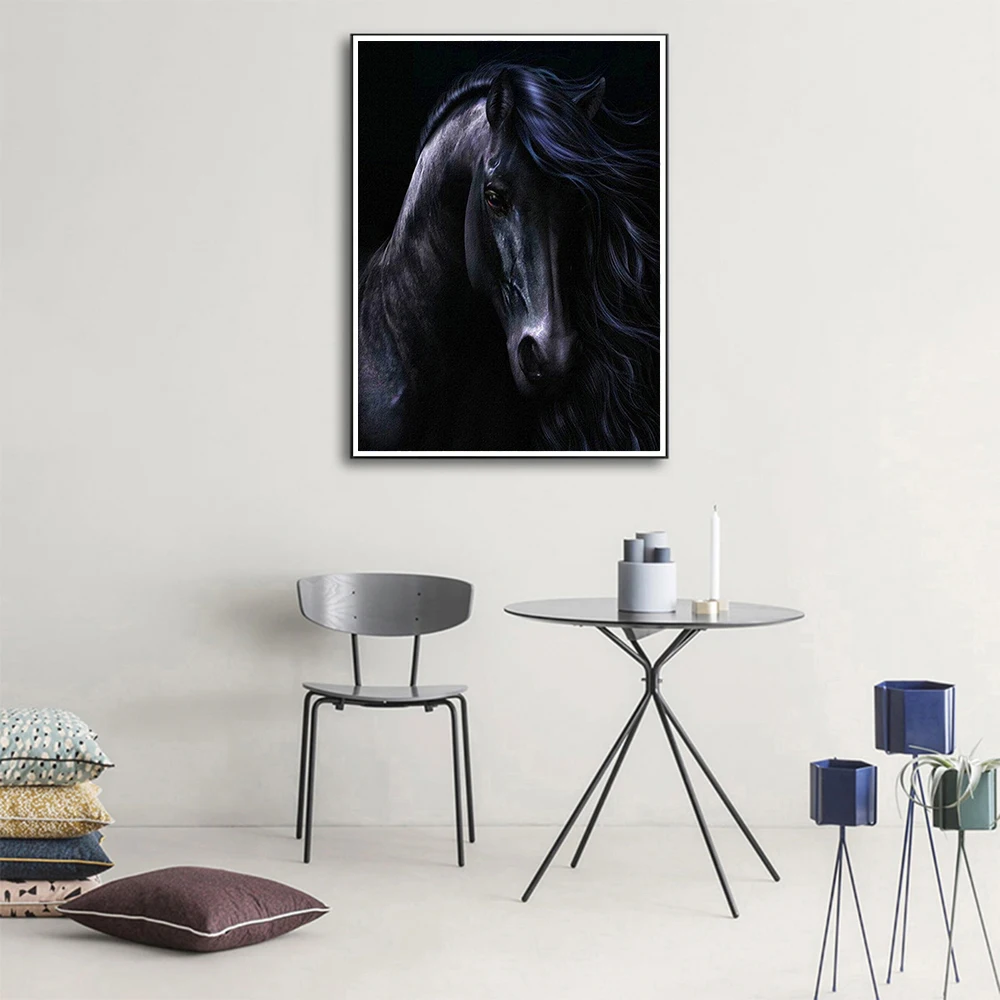 Алмазная 5d картина сделай сам вышивка крестиком в виде животных темная лошадь