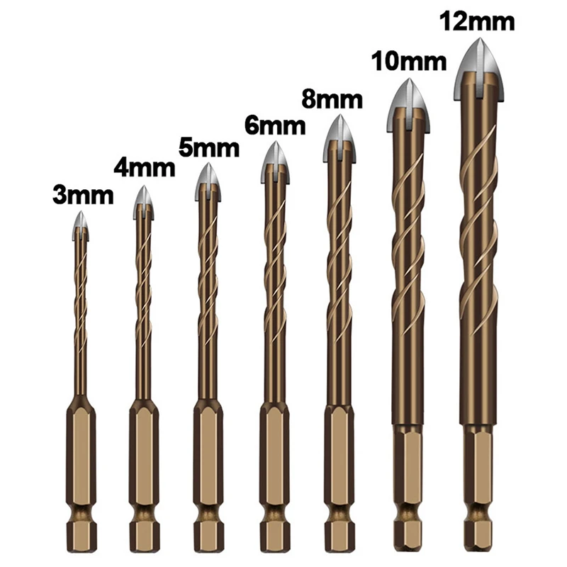 

3/4/5/6/8/10/12mm Cross Hex Tile Drill Bits Set for Concrete Hole Opener Multiconstruction Drill Bit Set