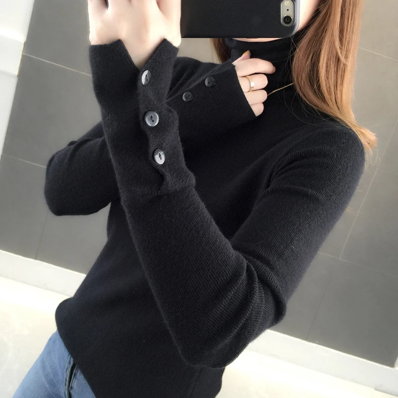 2019 корейский свитер зимний водолазка женская одежда мягкий теплый на пуговицах