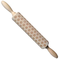 creative printed rolling pins wood embossed for cookie biscuit fondant cute elk snowflake shape dough stick household goods