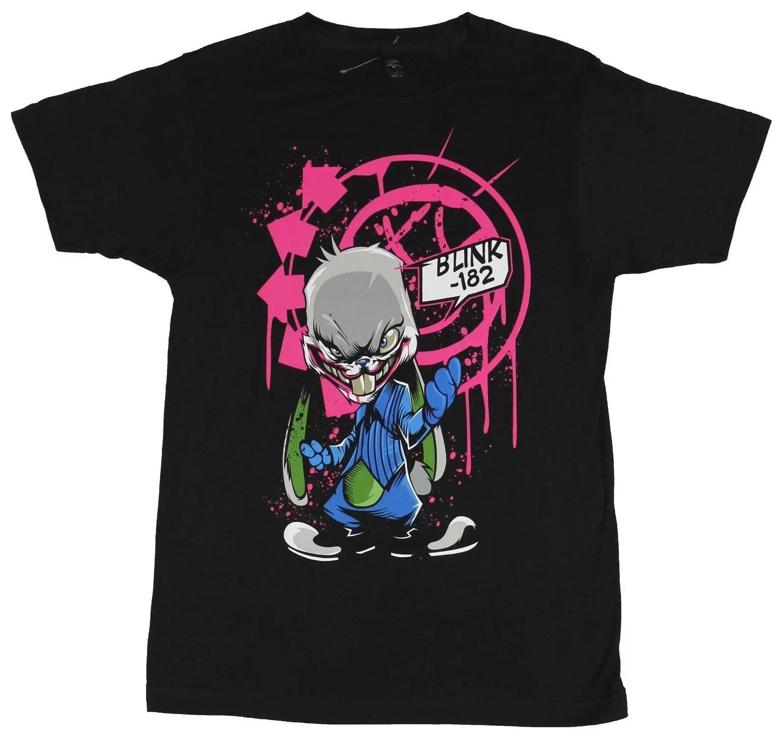 Blink 182 Мужская футболка злобный полный цвет кролик перед брызгами логотип высокое