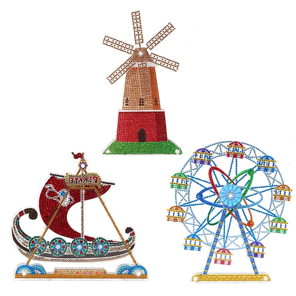 

3D DIY Diamond Painting Crafts Double-Sided Special Shaped Drill Handmade Rotatable Ferris Wheel Kids Toys Home Decoration