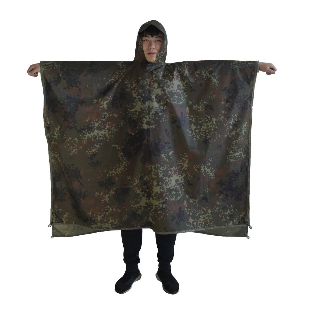 

3 In 1 Multiple Uses Waterproof Hooded Ripstop Festival Rain Poncho For Camping Hiking Climbing Fishing Hunting As Tent Mat