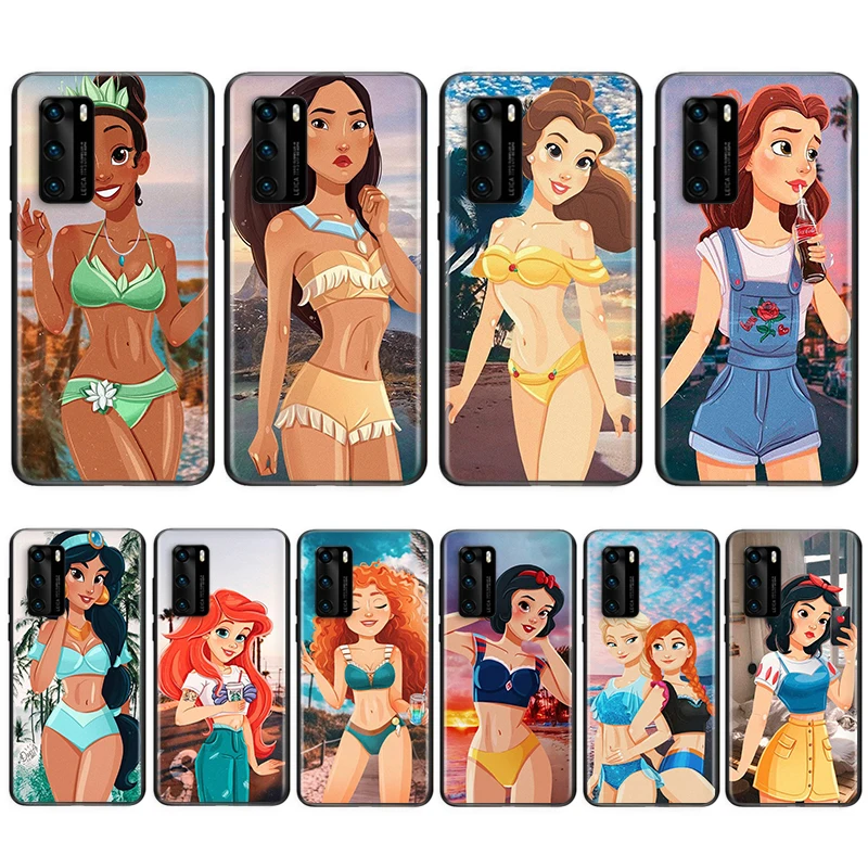 

Disney Beach Princess Black Phone Case For Huawei Mate 20 X 5G 30 40 RS Lite P Smart Pro Plus 2018 2019 2020 2021 Z S