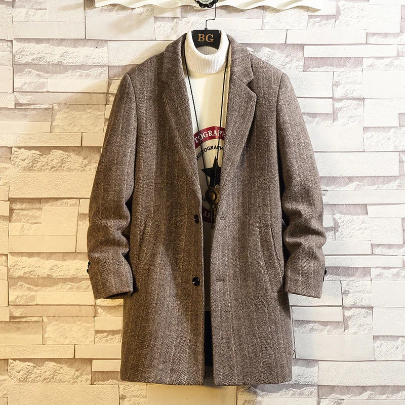 Jackets Men's Medium And Long Woolen Coat Korean Version Business Casual Streetwear Autumn And Winter Berserk Free Shipping