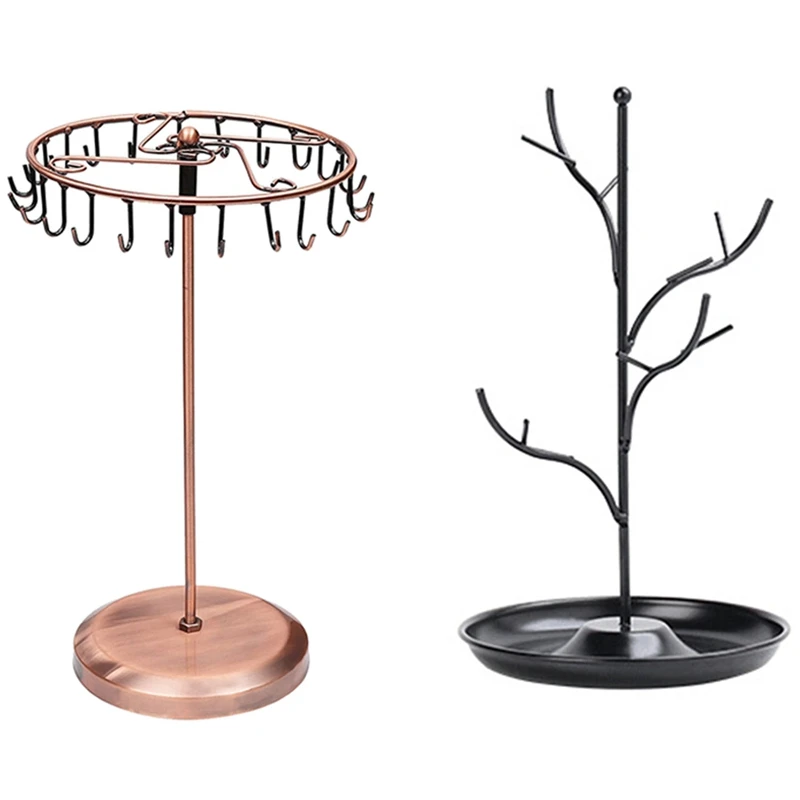 

2 Pcs Necklace Earring Holder Bracelet Fashion Organizer Jewelry Display Stand, Black & Copper