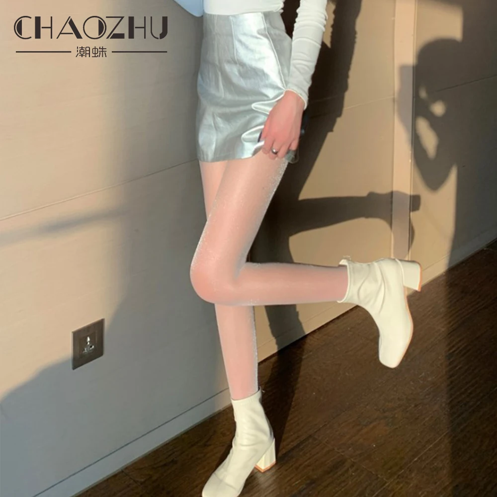 Прозрачные пикантные жемчужные леггинсы CHAOZHU черные серые кофейные с ретушками