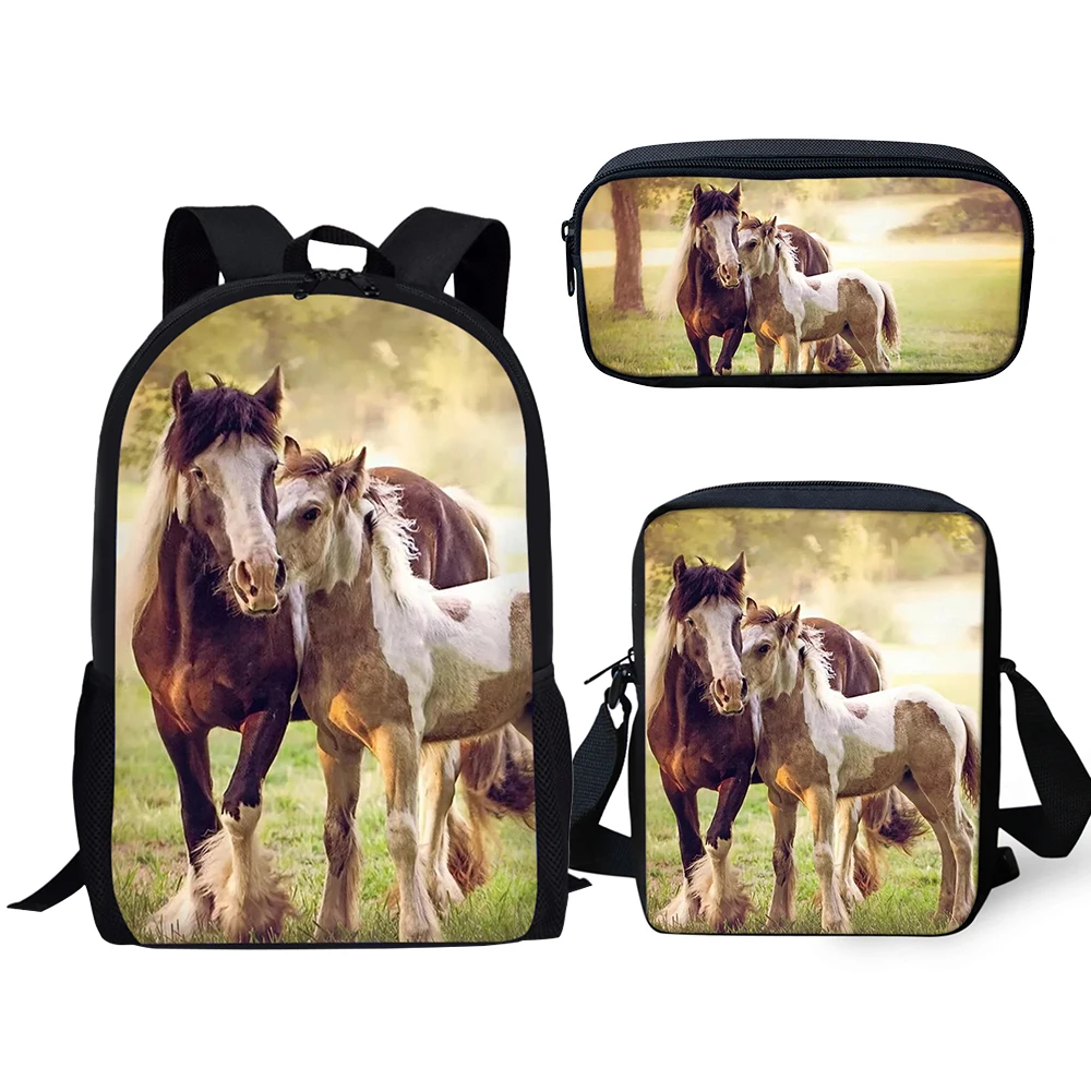 HaoYun Fashion 3PCs Set Backpacks Cute Horse Pattern Kids School Book Bags Set Cartoon Students Backpack/Flaps Bags/Pen Bags