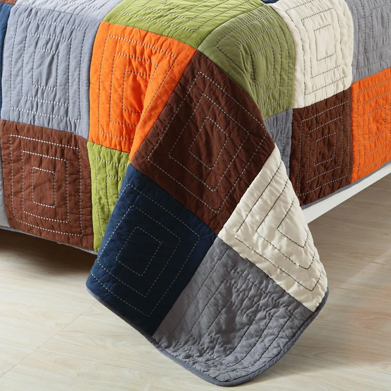 

Plaid Patchwork Quilt 3PCS Bedspread on Bed Cotton Thick Blanket for Double Bed Cover King Size Quilted Summer Coverlet CHAUSUB
