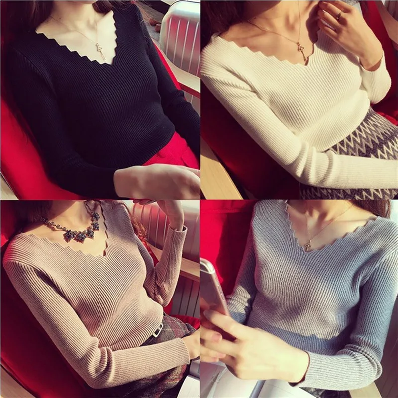 Womens Sweaters Winter Clothes Women Knitted Pullover V Neck Sweater Women Solid Slim Casual Autumn Knit Tops Ladies Jumper