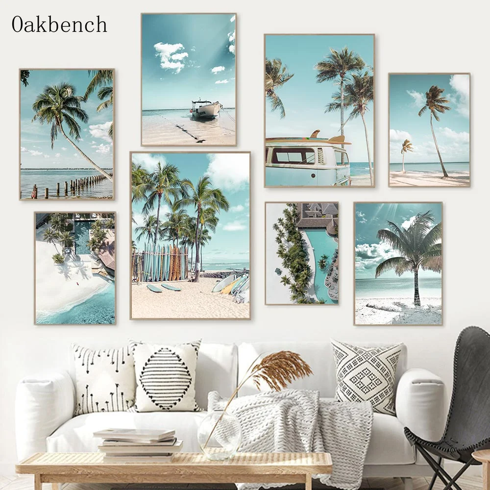 

Natural Landscape Canvas Poster Ocean Scenery Print Coconut Tree Posters Cloud Prints Nordic Wall Pictures For Living Room Decor