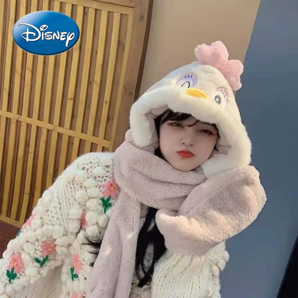 

Disney winter cute plush hat women autumn and winter scarf one piece cycling gloves three-piece warmth and thick bib