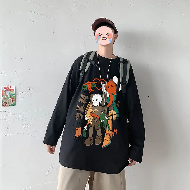 

Универсальные футболки с принтом для пар, повседневные футболки с принтом в стиле Харадзюку, модные футболки с круглым вырезом для пар, осен...