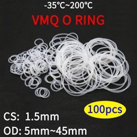 100pcs vmq o ring seal gasket thickness cs 1 5mm od 5 45mm silicone rubber insulated waterproof round shape white nontoxi
